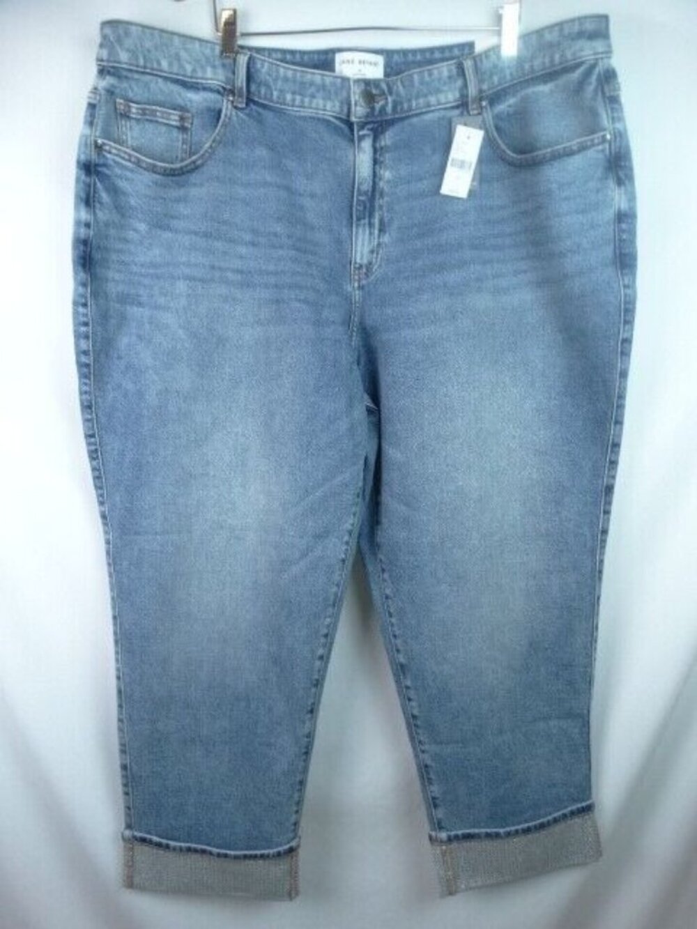 Lane Bryant Jeans Women's Plus Size 24 Boyfriend Shimmer Stud Cuffs Denim Pants